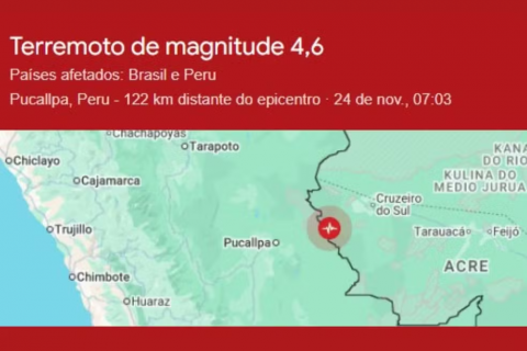 Terremoto de magnitude 4,6 é sentido em cidades no interior do Acre